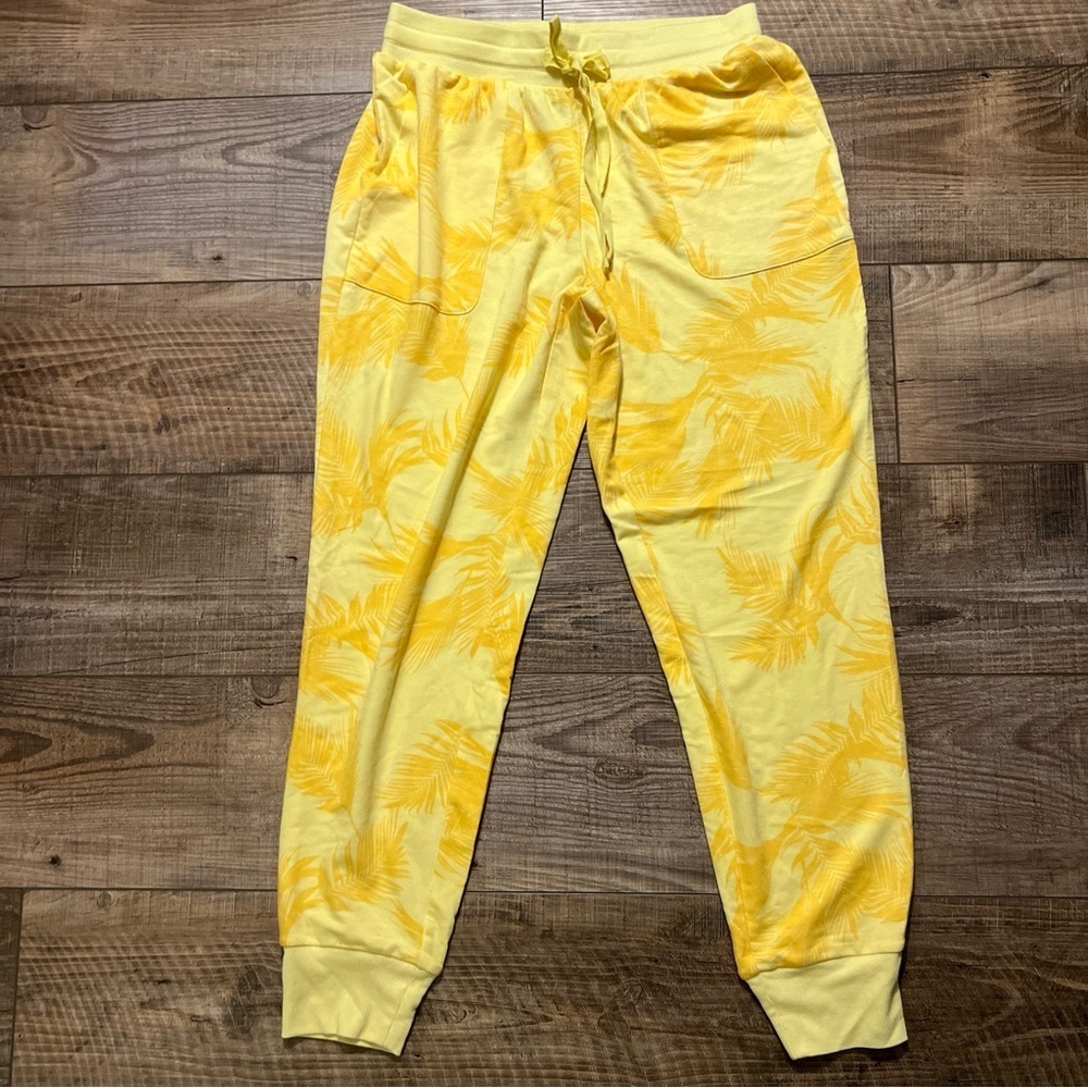Ambrielle Women’s Yellow Palm Leaf Print Jogger Pants Lounge Sleepwear Size S